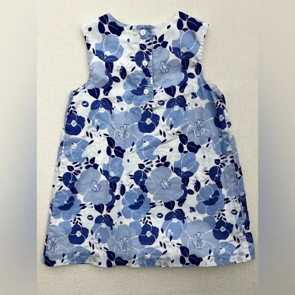 Janie and Jack Indigo Floral Sleeveless Dress 12-18mo Cotton Lined Pleated Front - Picture 3 of 5